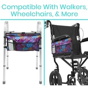 🎁 Floral Storage Bag For Walker/Rolator with Multiple Pockets Zip Closure NWT